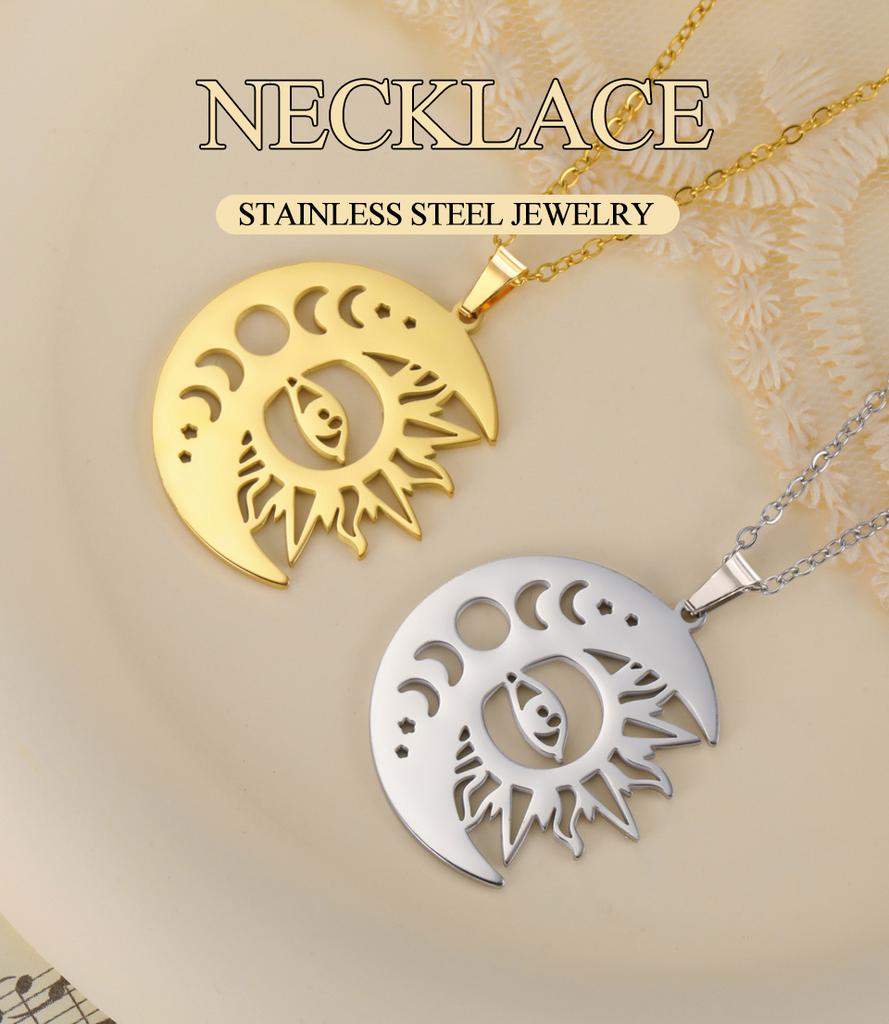Dawapara Sun and Moon Phase Necklace Crescent Moon Pendant Stainless Steel Jewelry Valentine's Day Gift