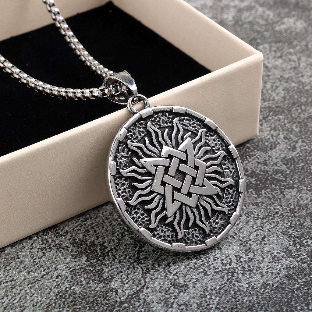Viking Slavic Style Stainless Steel Medal Pendant Necklace Retro Mens Jewelry