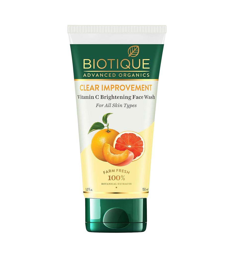 Biotique Vitamin C Brightening Face Wash 150ml For Glowing Skin – Organic Gel Cleanser For Dark Spots & Radiance