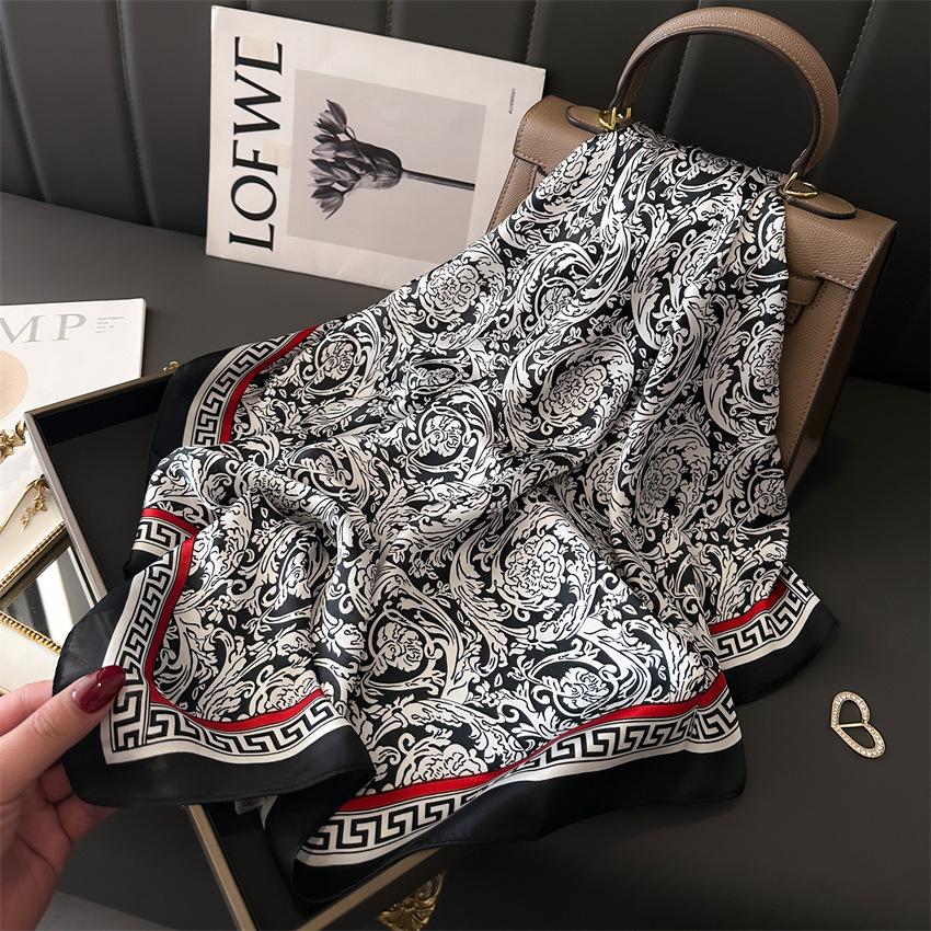 Luxury Fashion Print 70*70cm Square Scarf Women Soft Satin Hairband Neckerchief Tie Female Headband Foulard Bag Ribbon