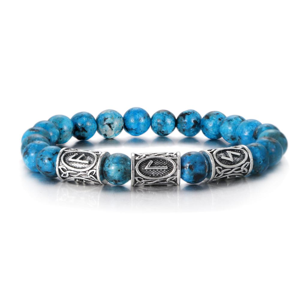 Viking Runes Bracelet for Men 8Mm Lava Obsidian Turquoise Beads Lucky Amulet Norse Jewelry Gift