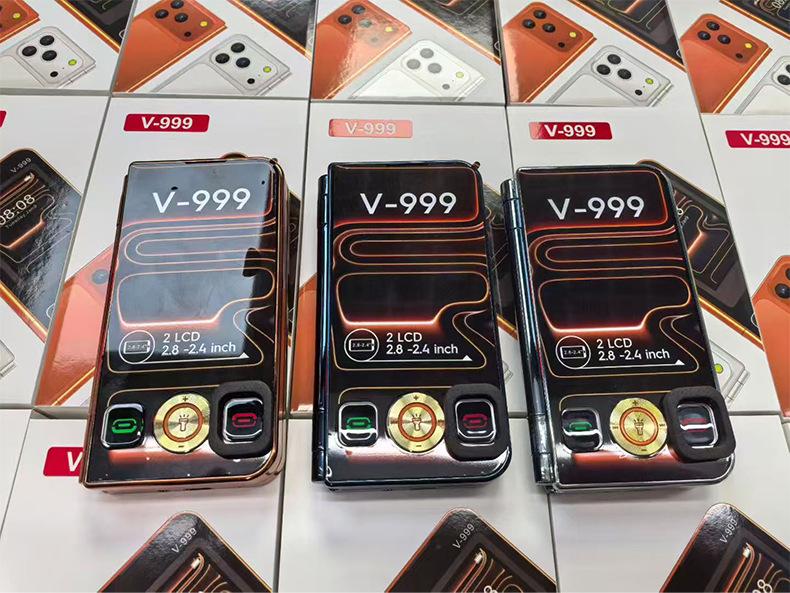V999 Dual-Screen Foldable Mobile Phone: 2G, Dual SIM, Large Display, Loud Audio, Multilingual, New Arrival
