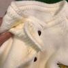 Green Embroidered Knitted Cardigan Women's Solid Color Retro Outerwear Ladies Sweater Coat Autumn Loose Versatile Top