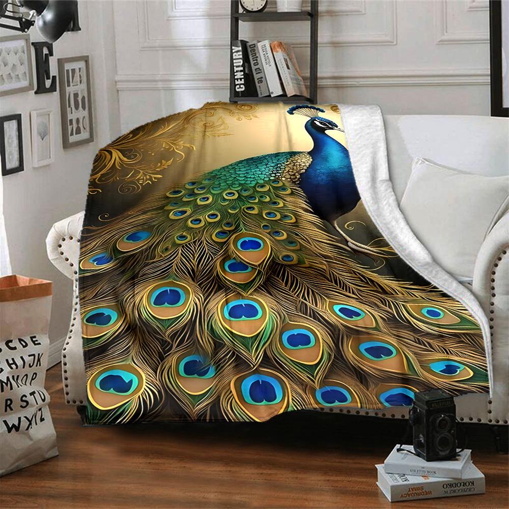 1pc Peacock Pattern Throw Blanket Soft Flannel, Cozy All Season Polyester Perfect for Home, Office