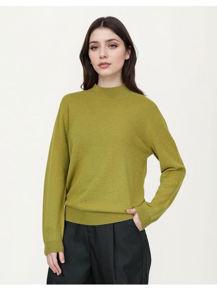 Women's Seamless Wool Half-High Neck Pullover - Slim-Fit Autumn/Winter Knit Sweater