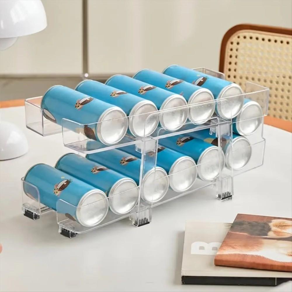 Double-layer Can Storage Rack Expandable Storage Organizer Bin  Rolling Can Organizer