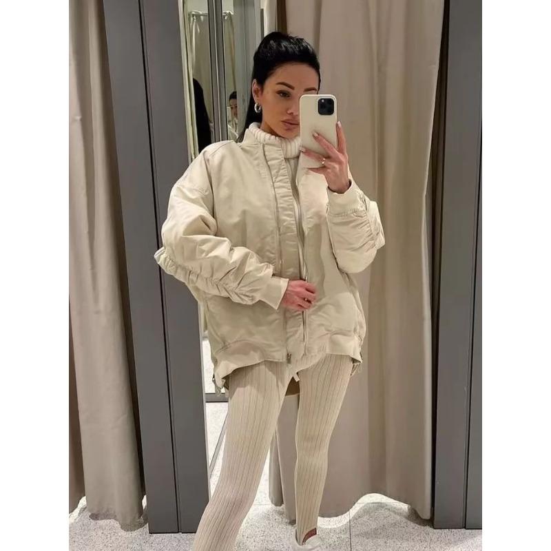 Giacca di Cotone Autunnale e Invernale Ampia con Cerniera Volante Tinta Unita Maniche Lunghe Cappotto da Donna Ispessito Caldo Cotone Capispalla