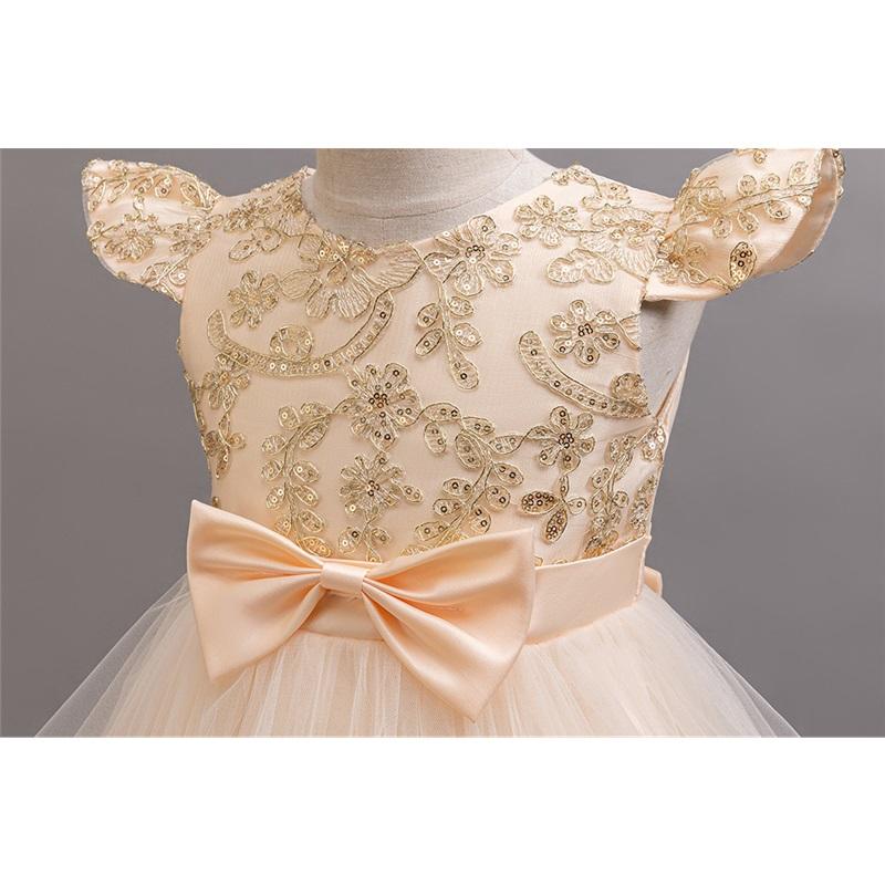 Kinder-Prinzessinnenkleid, Aufführungskostüm, Mädchen-Pailletten-Tüll-Spitzenkleid