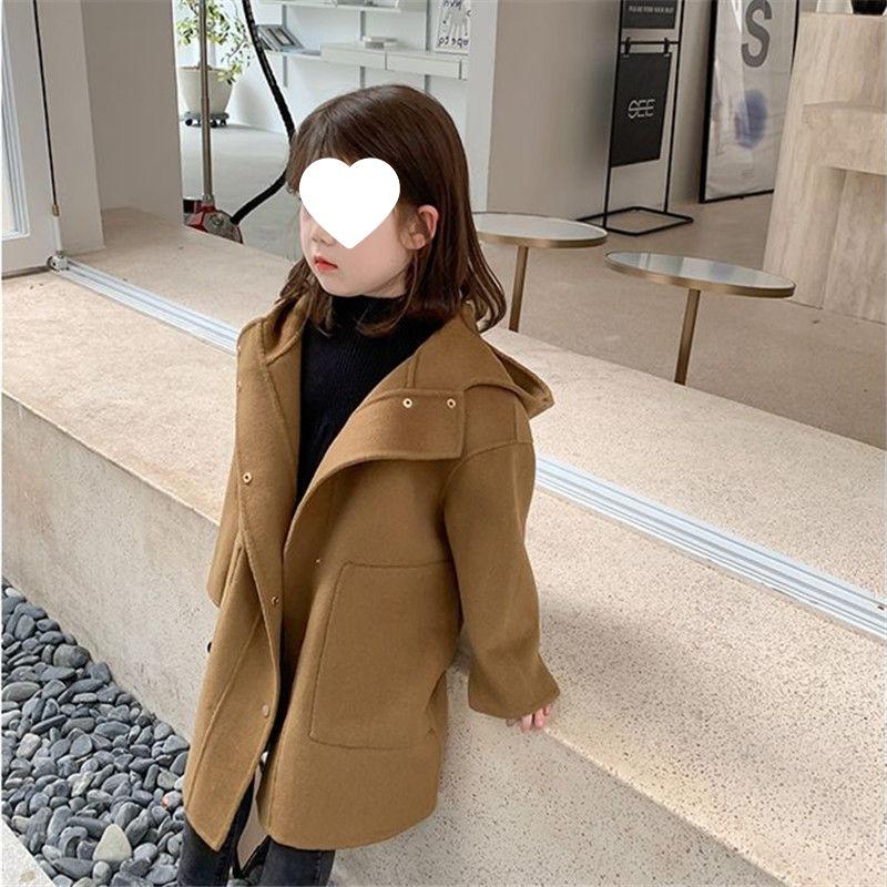 

Пальто з вовни з капюшоном для дівчаток - Осінь/Зима 2025 Середньої довжини в корейському стилі для дітей 90