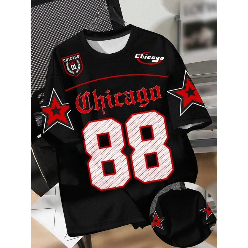 

летняя новая мужская футболка Повседневная футболка с круглым вырезом Футболка с 3D-принтом Chicago letters полиэстеровый пуловер летняя повседневная одежда для отдыха на природе 6XL