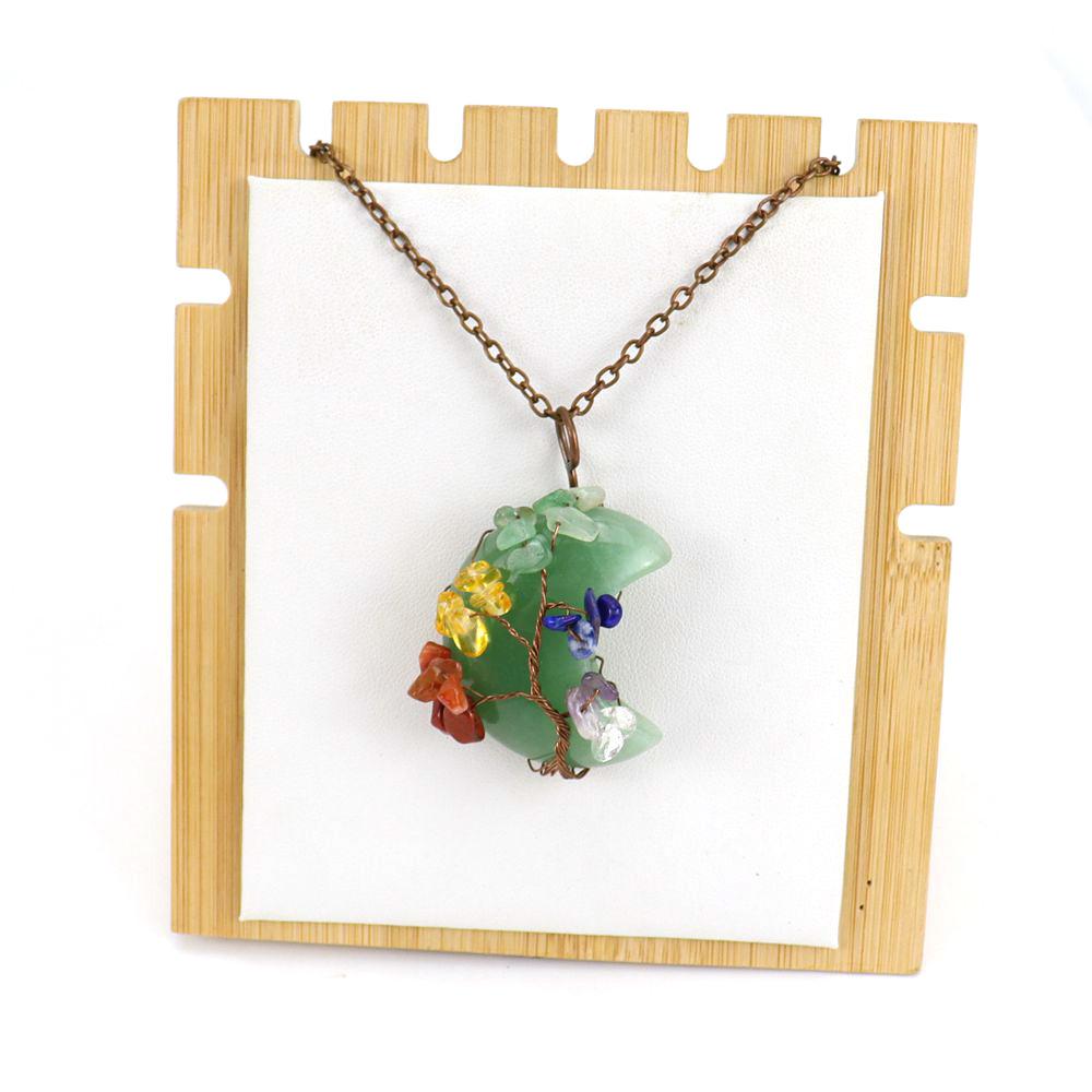 Vintage Handmade Winding Gravel Crystal Tree Of Life Natural Stone Moon Pendant N692