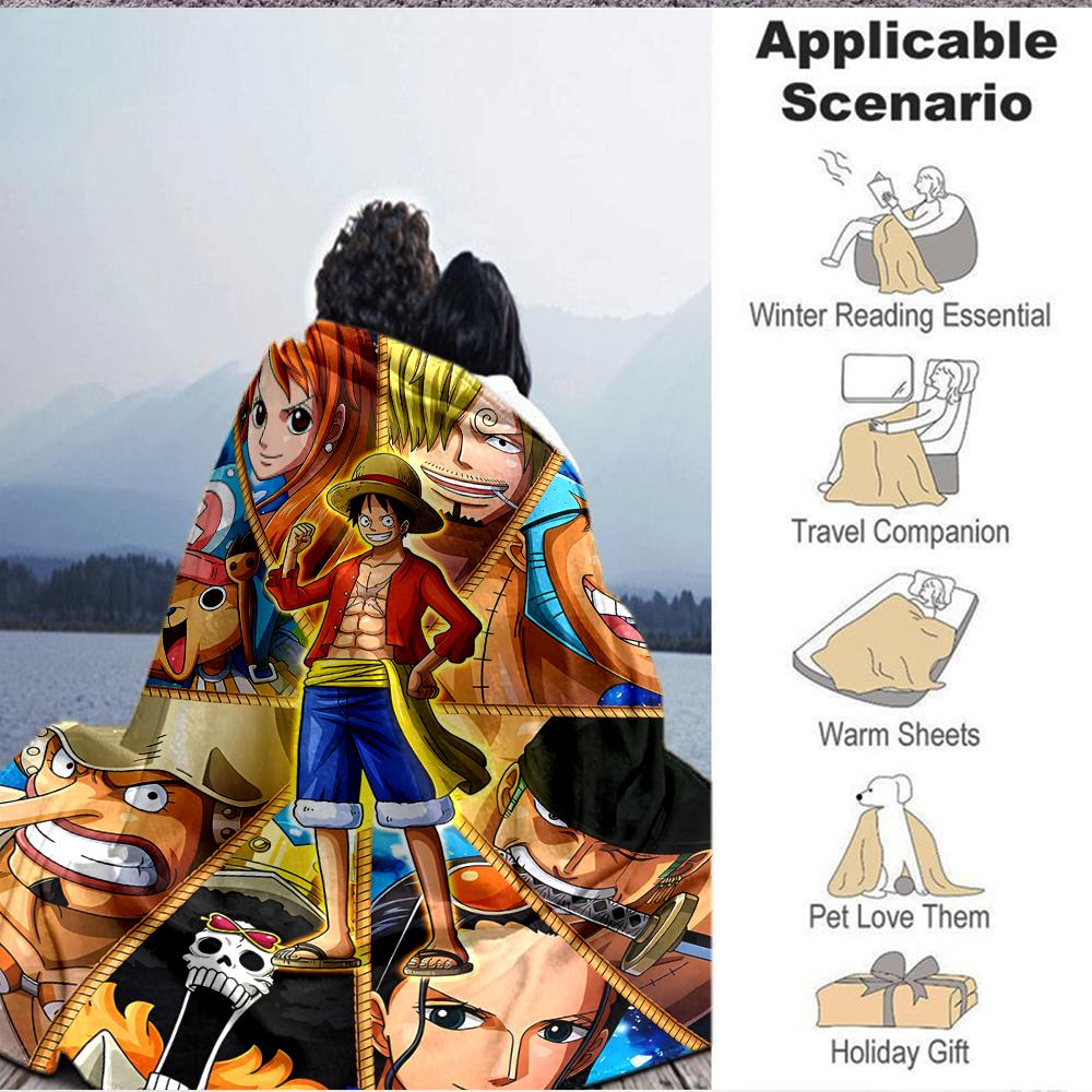 1Pc One Piece Adventure Flannel Blanket, Soft And Comfortable, Casual Warm, Camping Travel, Christmas, Halloween Xmas Gift L1416