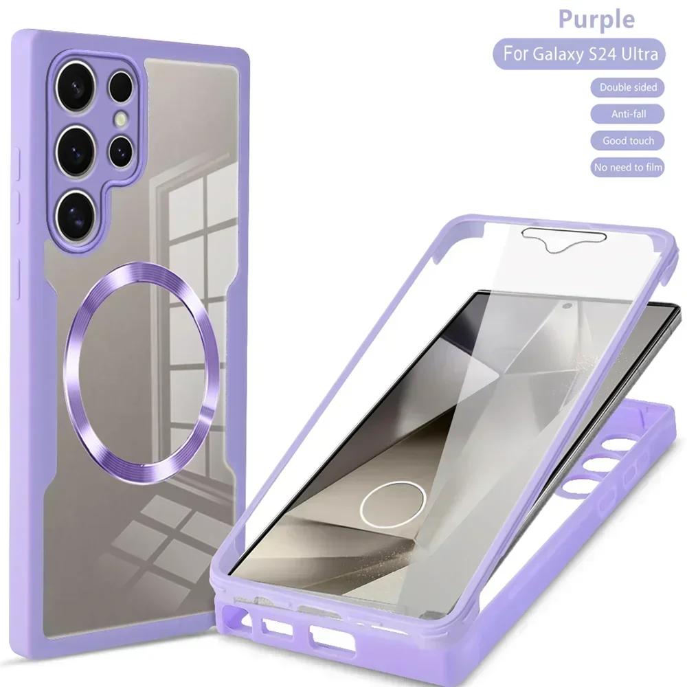 360° Full Shockproof Magsafe Case for Samsung Galaxy S25 S23 S22 S24 Ultra Plus FE Magnetic Wireless Charging Transparent Cover