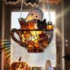 Halloween Ghost Reading Book Suncatcher Hanging Decor Acrylic Window Hanging Ornament Colorful Shadow Home Car Interior Decor