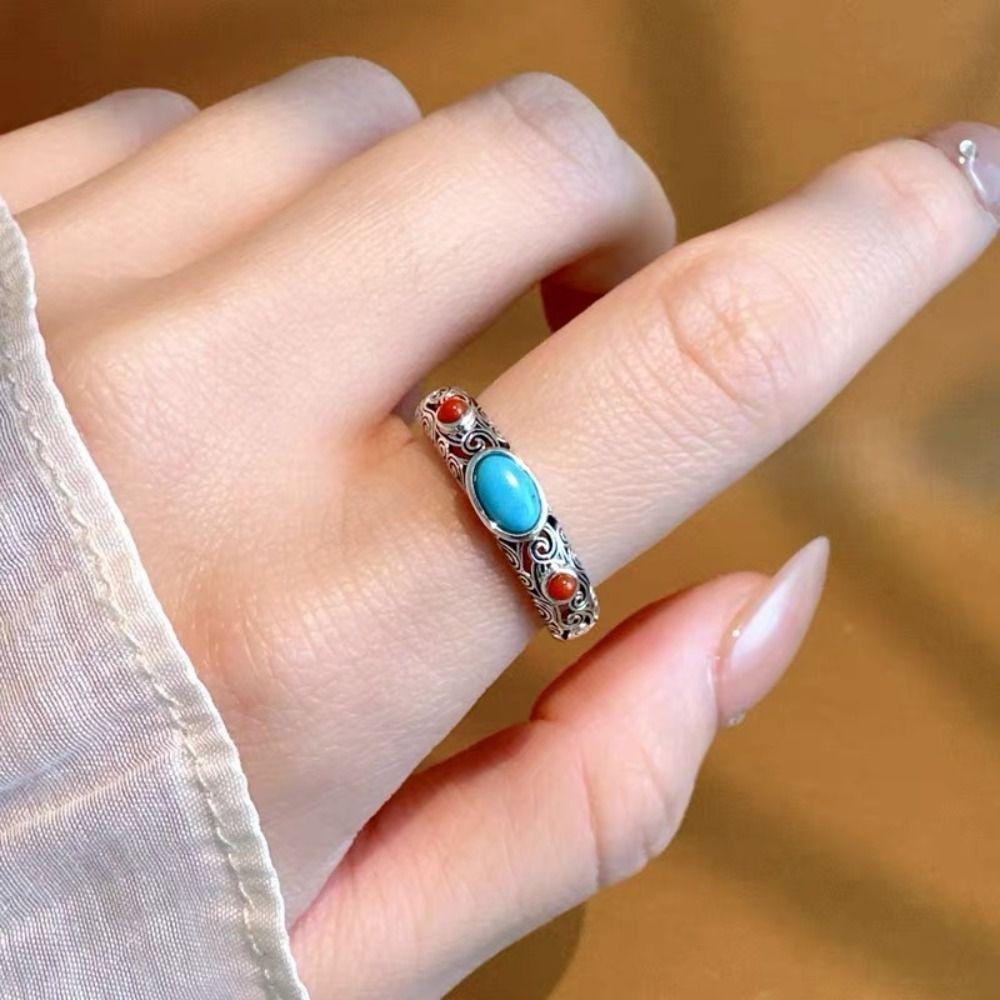 Hollow Out Ethnic Style Ring Hollow Pattern Irregular Opening Ring Vintage Ring  Popular Jewelry