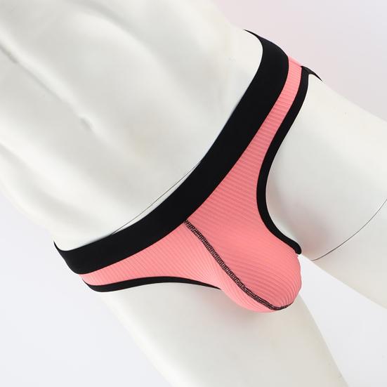 Men Briefs Ribbed Good Stretch Big Pouch Low Waist Color Block U Convex Close Fit Underpants Panties for Honeymoon