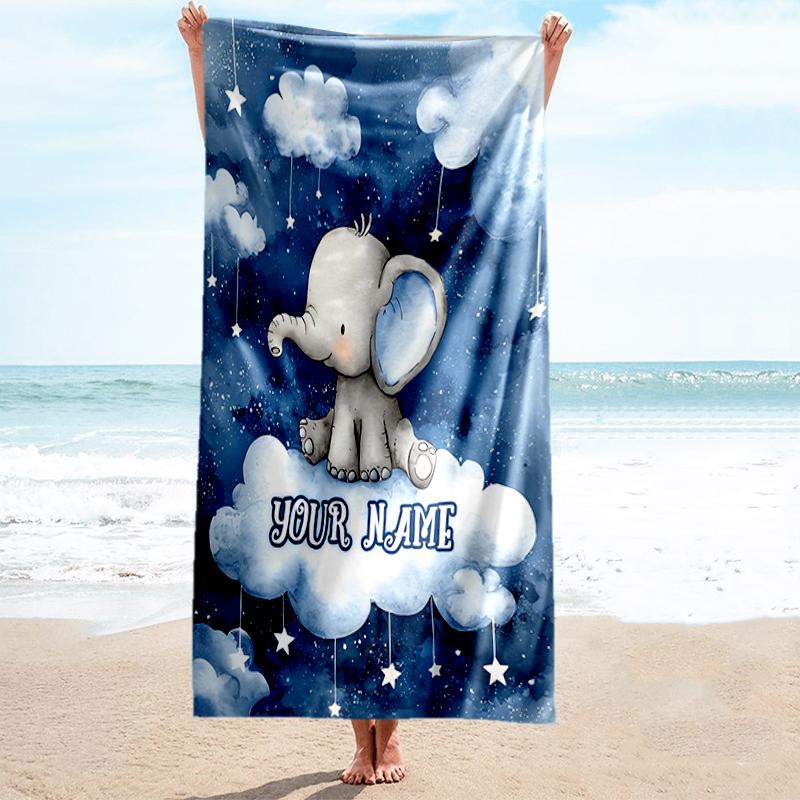 1PC Custom Name Elephant Dreams Sky Beach Towel Highly Absorbent And Sand-Resistant Towel for Swimming, Pool, Yoga, And Travel Lightweight
