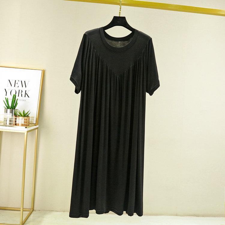 Summer Plus Size Modal V-Neck Pleated Dress - Casual Loose Short Sleeve Sleepwear