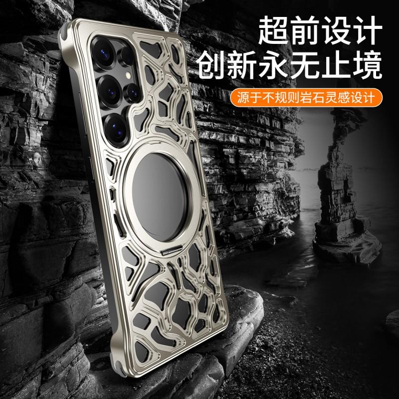 Magnetic Rotating Phone Case Galaxy S25 Ultra With 360 Kickstand Metal Back Cover In Obsidian Black Titanium