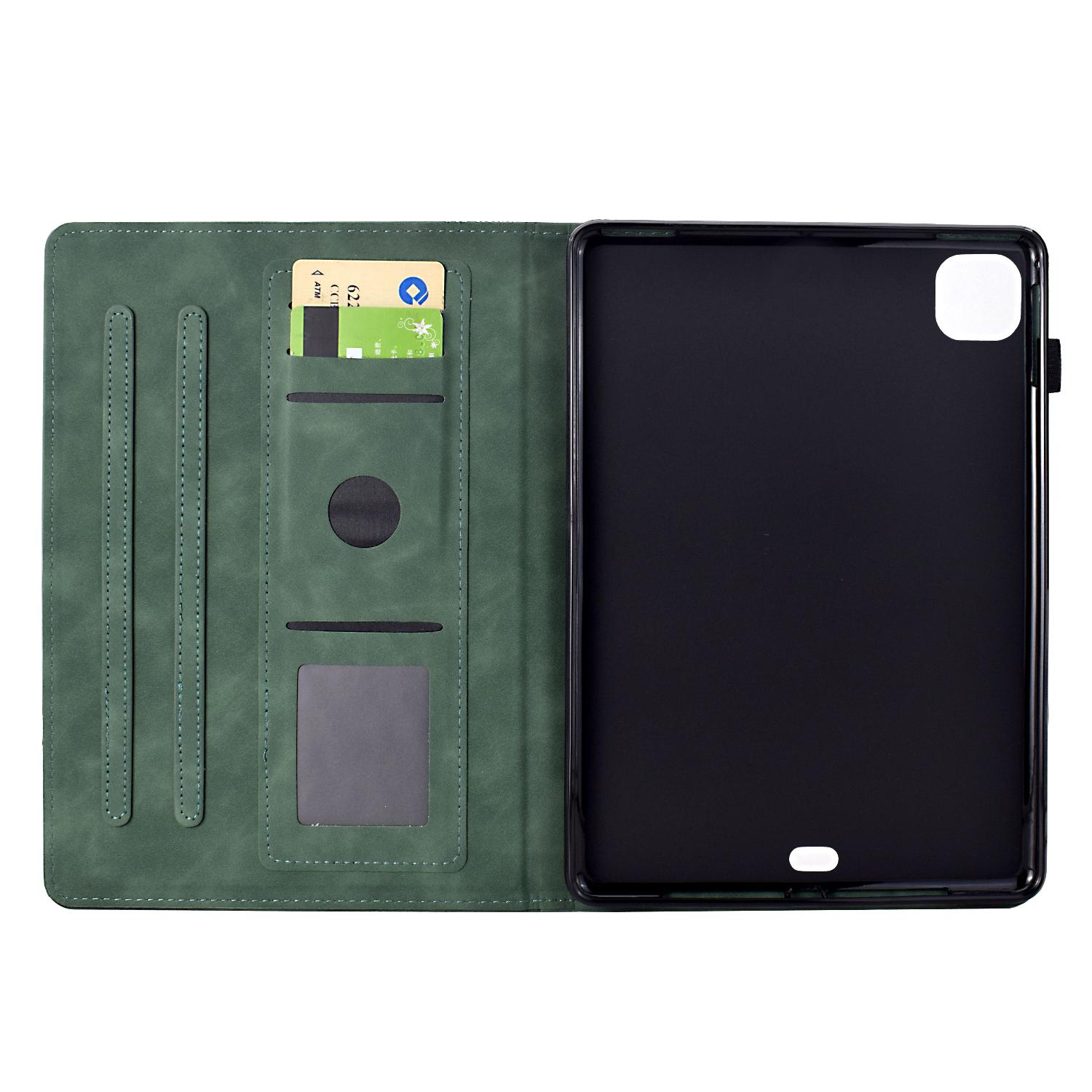 

For iPad Pro 11 (2024) Case Cats Imprinted PU Leather Card Slots Tablet Cover Green