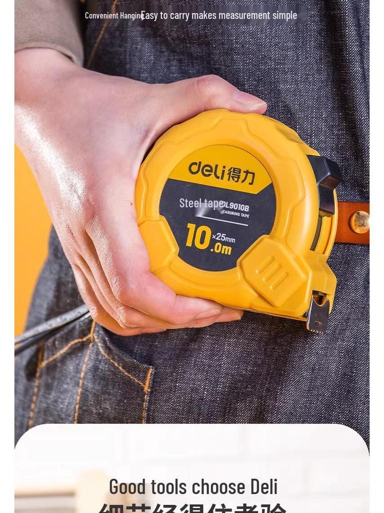 Deli DL9010B High-Precision 10m x 25mm Steel Tape Measure - Retractable, Thickened, Widened, Wear-Resistant Ruler.