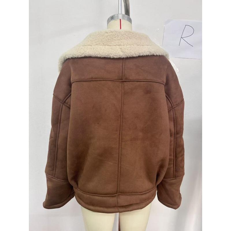Women European Fashion Loose Warm Vintage Lamb Wool Winter Coat