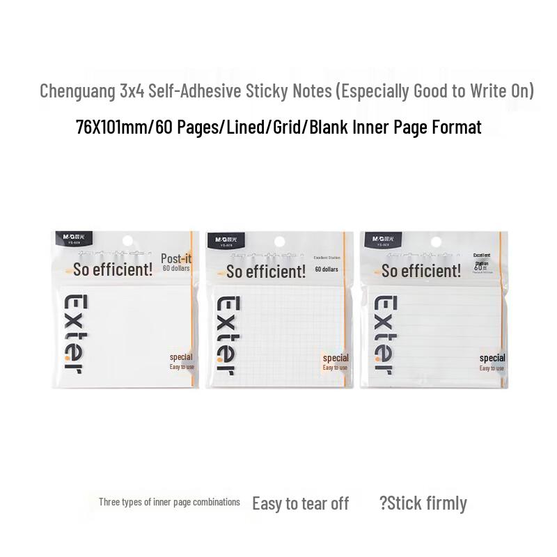 Chenguang 3x4 Inch Self-Adhesive Memo Pad, 60 Pages