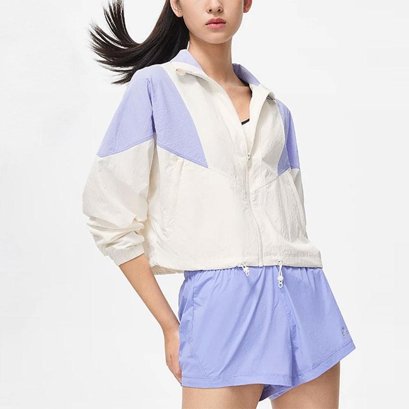 Li-Ning Color Block Sports Shorts Long Sleeve Windbreaker Women Outerwear Off-White Snow-Blue Purple AFDT498-4