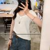 French Slim V-Neck Short-Sleeve White T-Shirt for Women - Summer 2026 New Arrival
