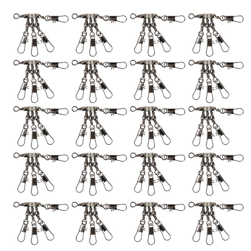 20Pcs Fishing Snap Connector 3 Way Rolling Swivels Sea Fishing Tackle Accessories Heavy Duty Fishing Lure Hook Connector