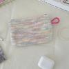 Bolsa pequeña de maquillaje con lazo estampado en rosa y negro para mujer, práctica minicaja para lápiz labial, neceser, bolsa para guardar toallas sanitarias.
