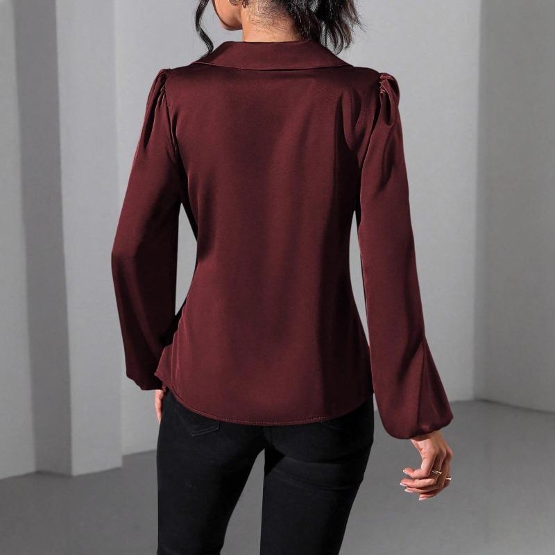 Spring and Winter Lace Up Waist Cinching Shirt New Long Sleeved Women Blouse Shirt with Tie Up Waist Fashion Tops Casual V Neck Clothing