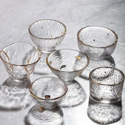 Japanischer hitzebeständiger Glas-Teetasse Kreativ Mini Gehämmert Goldrand Kung Fu Teeschale Teetassen Haushalt Wasserbecher