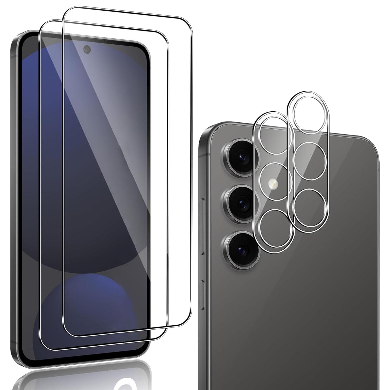 

2 шт. Захисне скло для екрана Samsung Galaxy S24 FE 2.5D із заокругленими краями, висока прозорість, загартоване скло, з плівкою для об єктива камери Type A