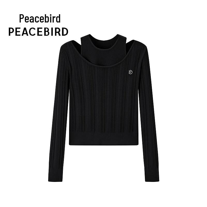 

PEACEBIRD Women s Faux Two-Piece Cold-Shoulder Slim-Fit Knit Top S