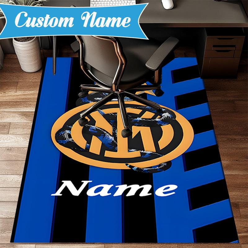 Custom Name Inter Milan Crest Rug Game Carpet, Floor Mat for Bedroom Living Room Entryway Rug, Home Decor Idea Gift for Christmas Birthday