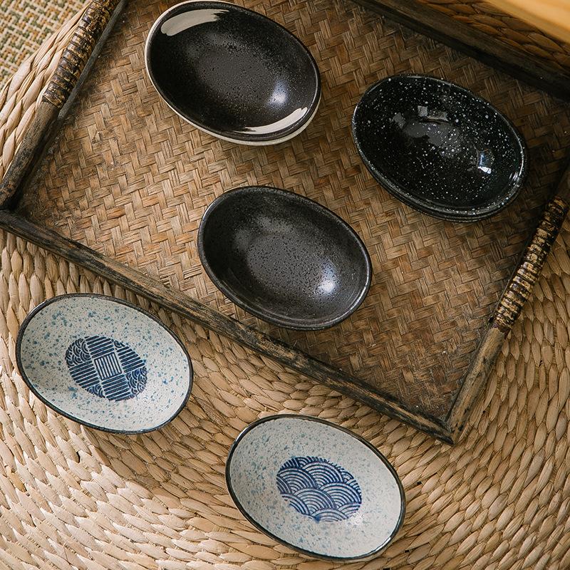 Japanese-style Oval Ceramic Sauce Dish Home Restaurant Seasoning Dish Soy Snack Hot Pot Dip Sushi Fruit Snack Seasoning Bowl New