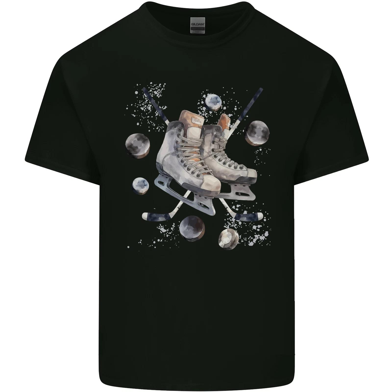 Ice Hockey Boots Stick & Pucks Kids T-Shirt Childrens L