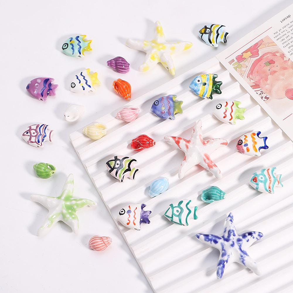 Hand-Painted Ocean Ceramic Beads: Tropical Fish, Starfish, and Seashell Shapes for DIY Jewelry