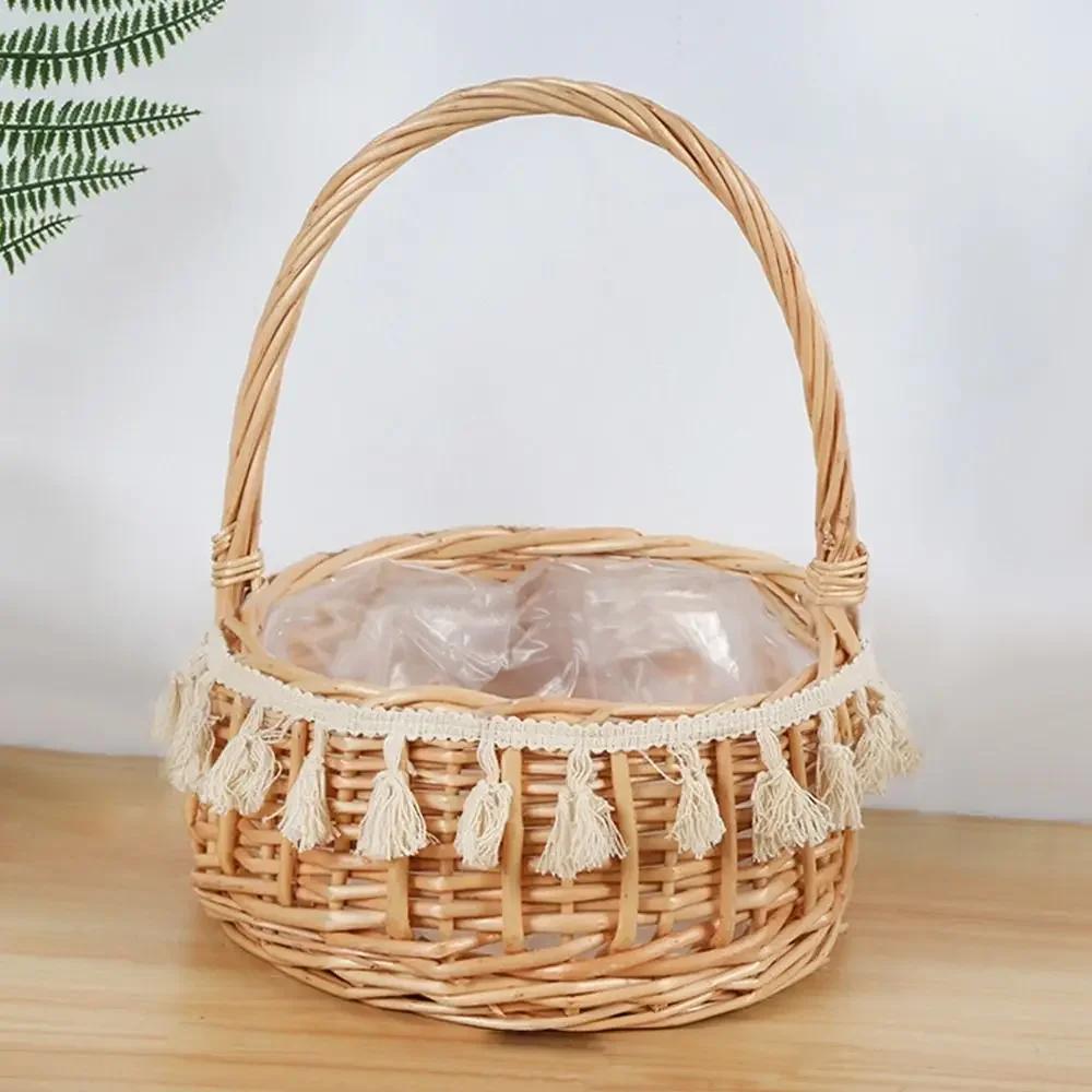 Weidenrattan Blumenmädchenkörbe Gelb Stabile Blumenarrangement-Körbe Geflochtene Körbe Picknick-Behälter Korb Halbmondkörbe