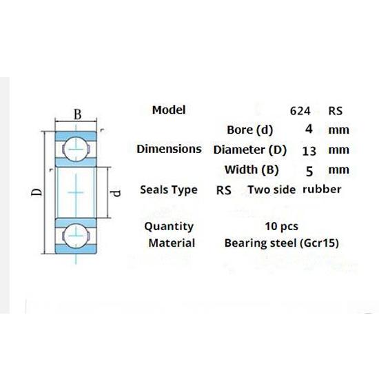 Bearing 10pieces 624RS 4*13*5(mm)