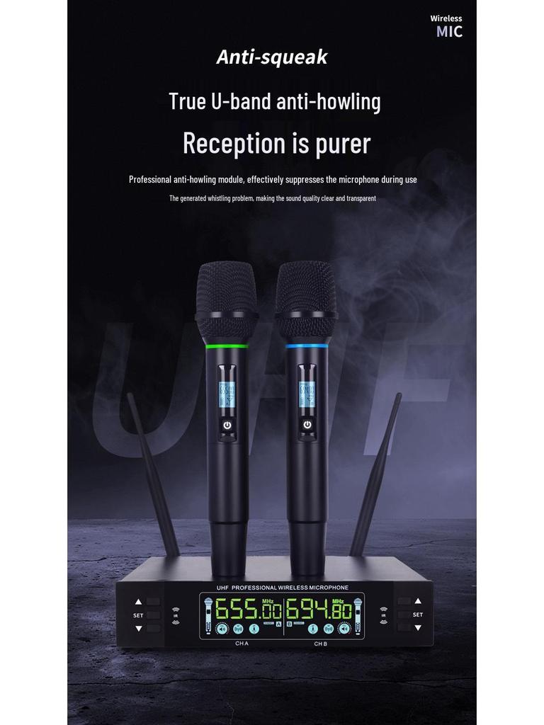 Dual Metal True Diversity Infrared Frequency Wireless Microphone for Meetings and Family KTV