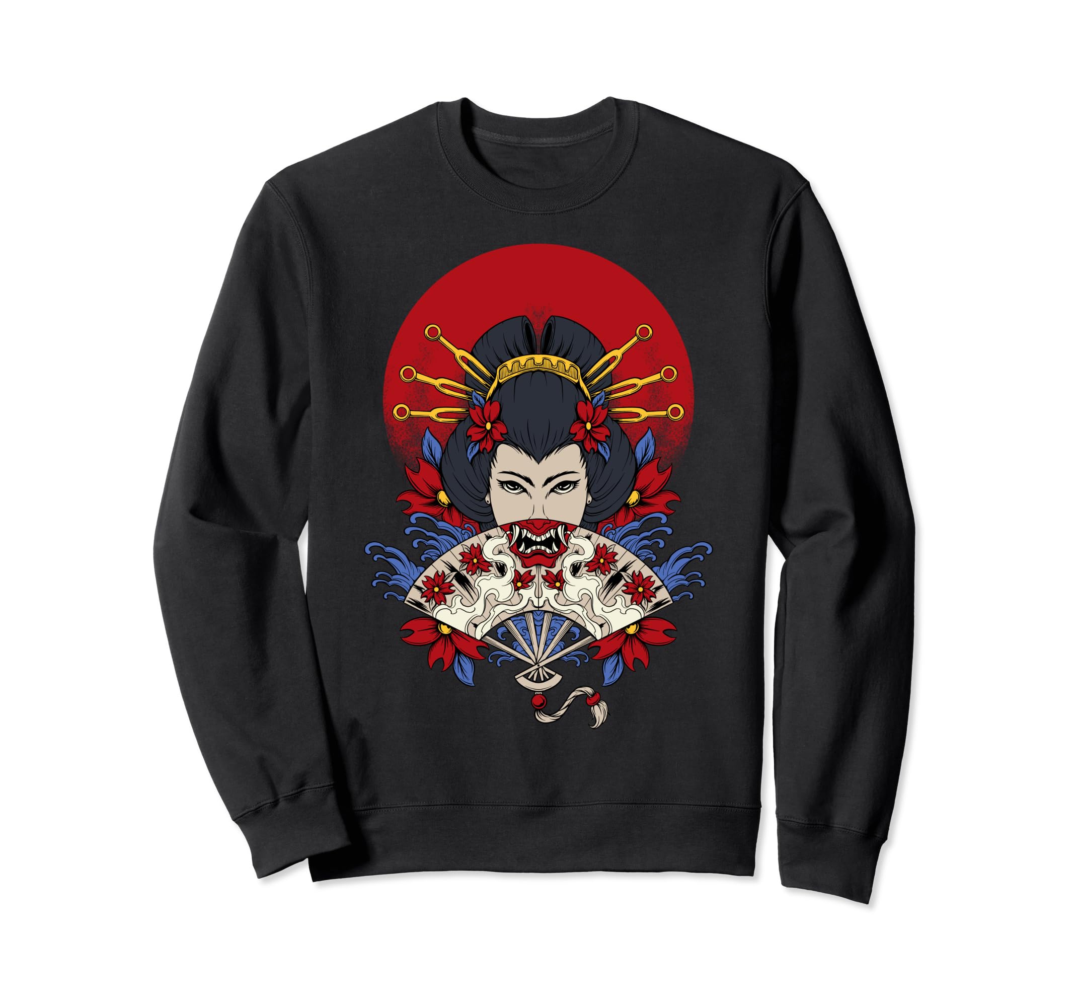 Japanese Geisha and Demon Folding Fan Sweatshirt чёрный 6444₽