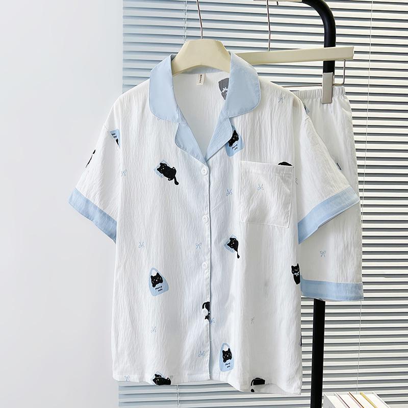 

Women s Cute Loose Fit Pajamas – Spring/Autumn, Plus Size, Cloud Cotton Lapel Cardigan. M-L
