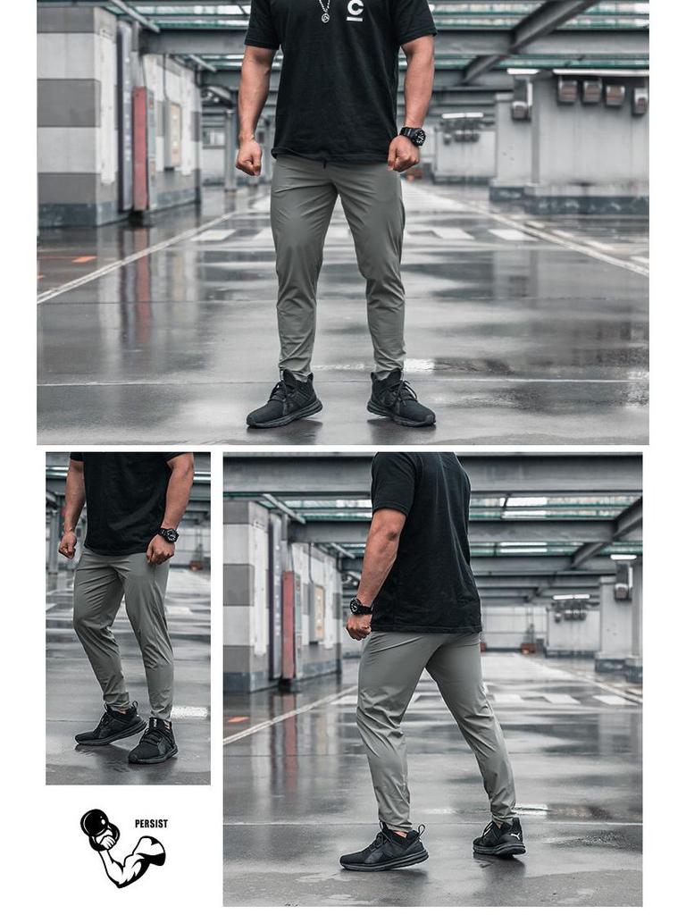 Men's Casual Slim Fit Summer Pants, Solid Color, Drawstring, Cuffed, Fashionable.