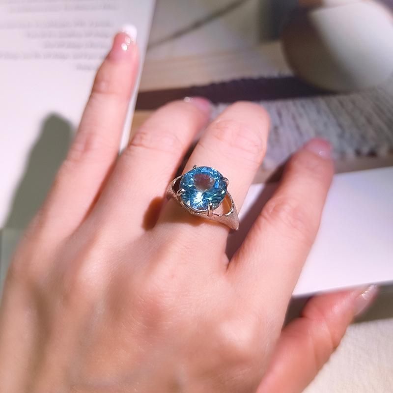 Brushed Craft S925 Sterling Silver Ring High Sense Natural Crystal Women Fine Jewelry