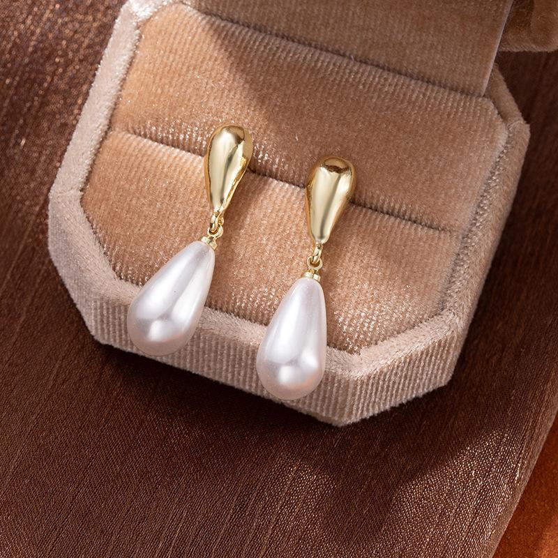 Pearl Water Drop Pendants Hanging Earrings for Women Double-layers Waterdrop Geometry Statement Trend Dangle Earring
