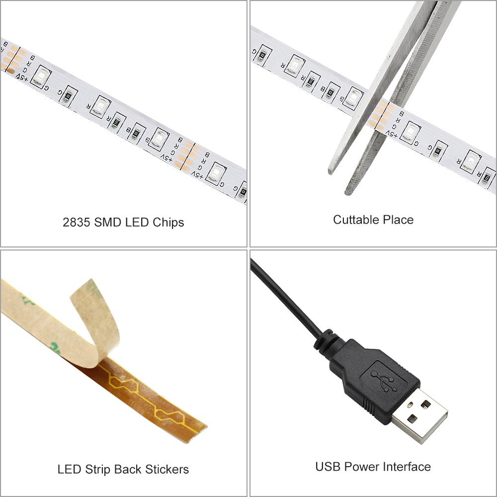 1pcs RGB LED Strip Light 24keys IR Control and APP Bluetooth Control 2835 SMD Flexible Lamp Tape USB Power For TV Backlight Home Party Decoration