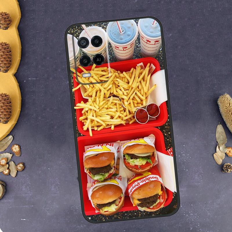 French Fries Burger Pizza Case For OPPO A74 A94 A54 A96 A76 A16 A17 A57 A77 A15 A5 A9 A31 A53 A52 A72 A91 A57s Cover