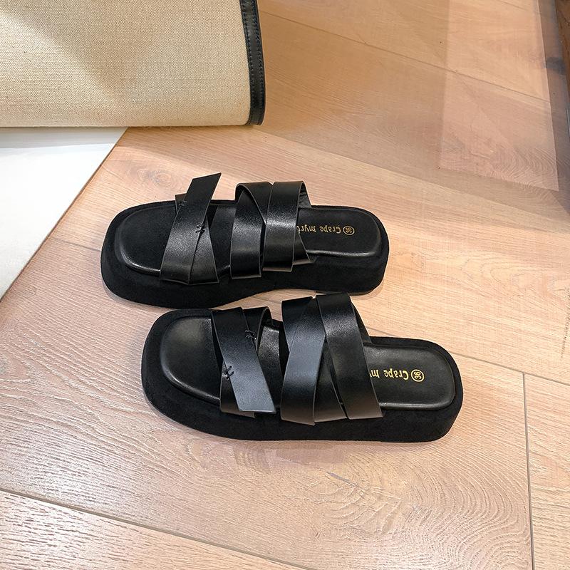 Square-toed Thick-soled Beach Casual Shoes with Flip-flops for Women To Wear Outside